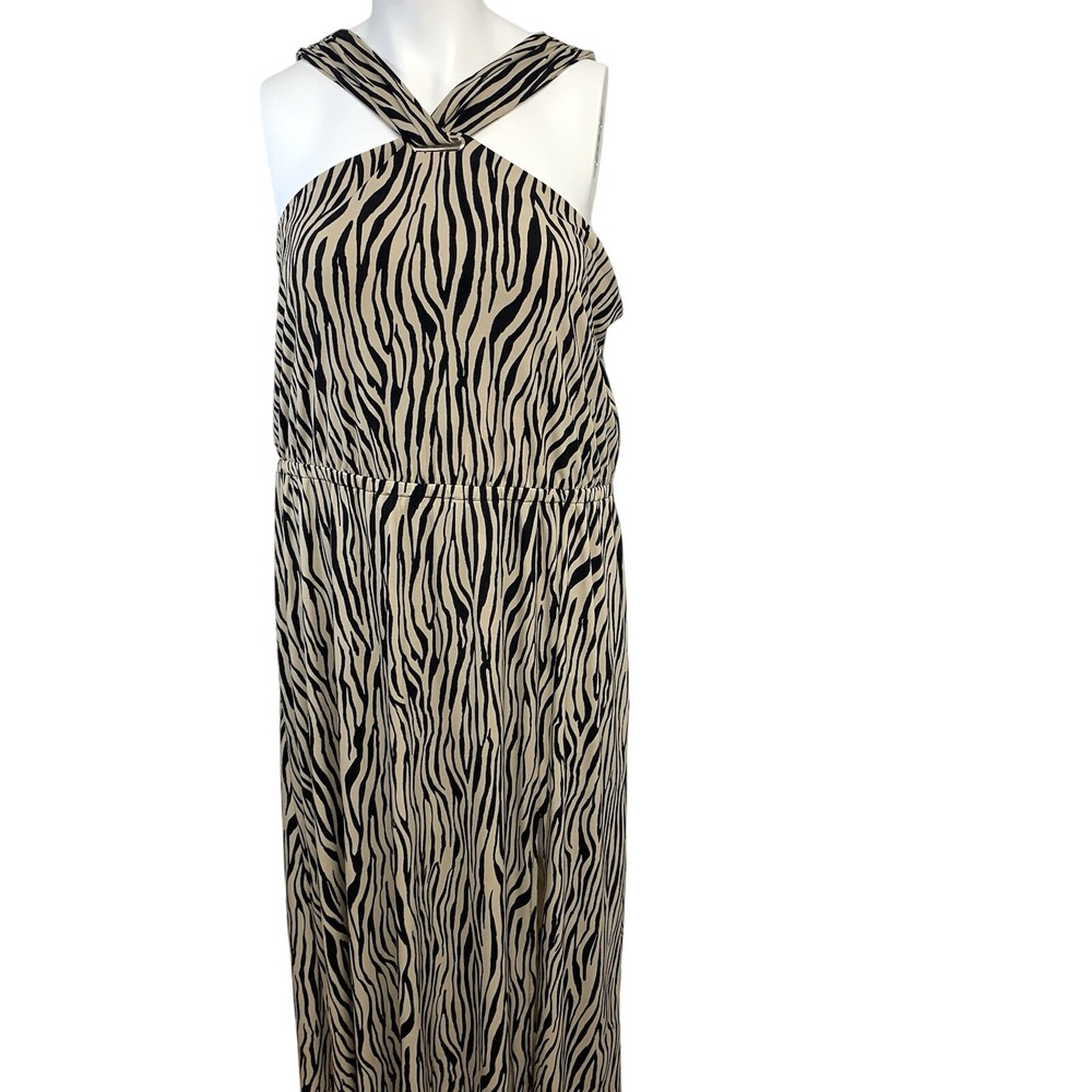 Inc Maxi Sun Dress 3X Brown Animal Print Stretch Knit Halter Vacation Boho